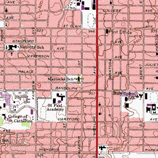 Topographic Map of Mattocks School, MN