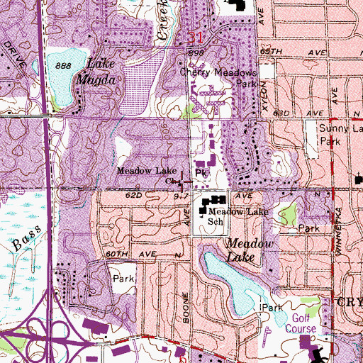 Topographic Map of Meadow Lake Church, MN
