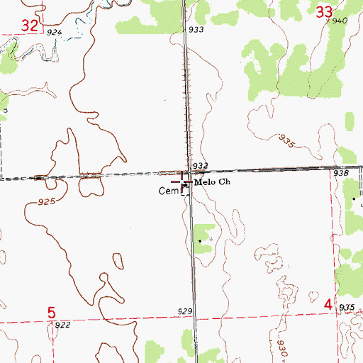 Topographic Map of Melo Church, MN