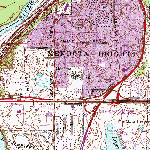 Topographic Map of Mendota School, MN