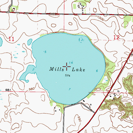 Topographic Map of Mills Lake, MN