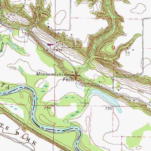 Topographic Map of Minnemishinona Falls, MN