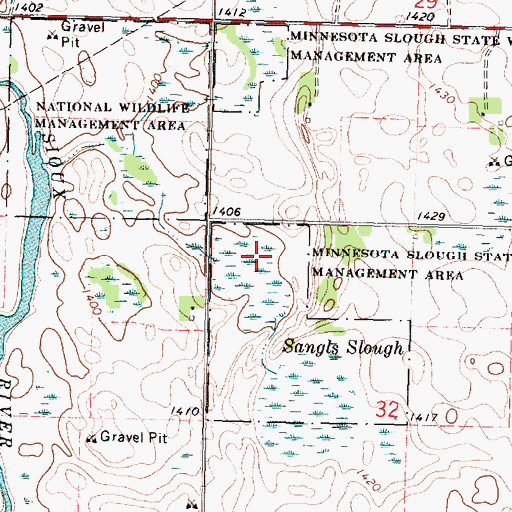 Topographic Map of Minnesota Slough State Wildlife Management A, MN