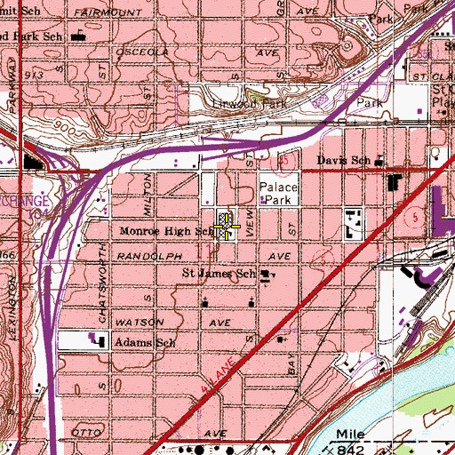 Topographic Map of Monroe High School, MN