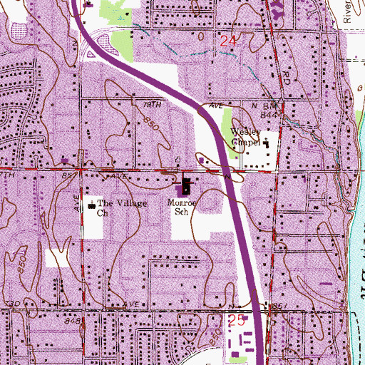 Topographic Map of Monroe Elementary School, MN