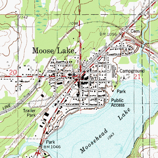 Topographic Map of Moose Lake, MN