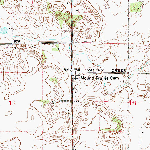 Topographic Map of Mound Prairie Cemetery, MN