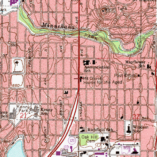 Topographic Map of Mount Olivet Home for the Aged, MN