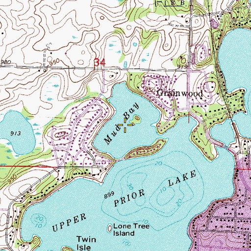 Topographic Map of Mud Bay, MN