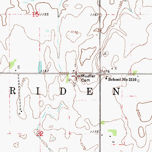 Topographic Map of Mueller Cemetery, MN