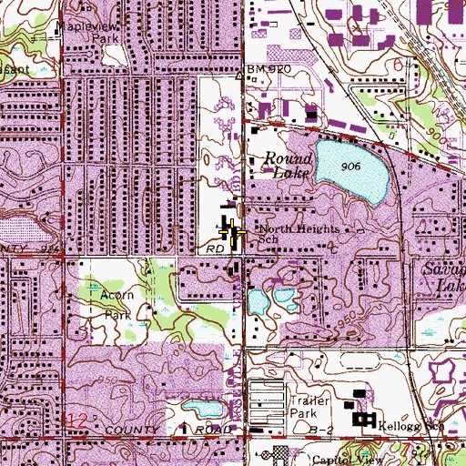 Topographic Map of North Heights School, MN
