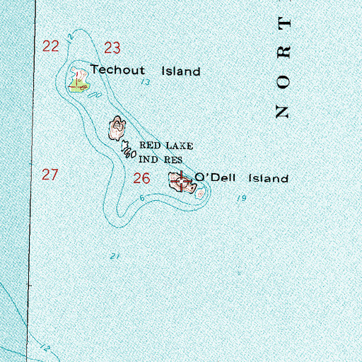 Topographic Map of O'Dell Island, MN