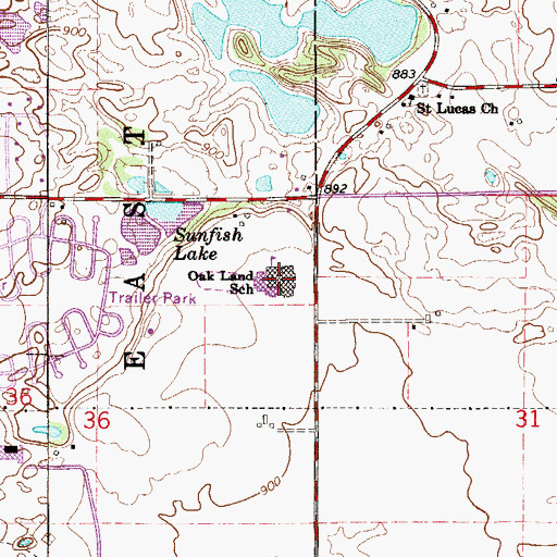 Topographic Map of Oak - Land Junior High School, MN