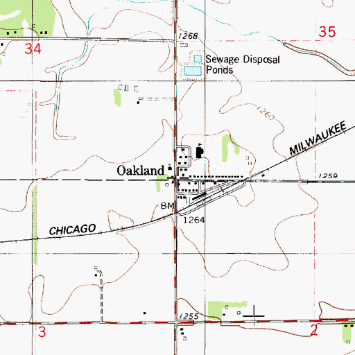 Topographic Map of Oakland, MN