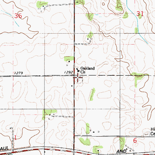 Topographic Map of Oakland Church, MN