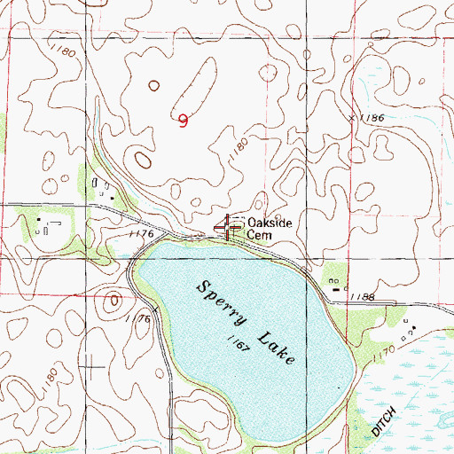 Topographic Map of Oakside Cemetery, MN