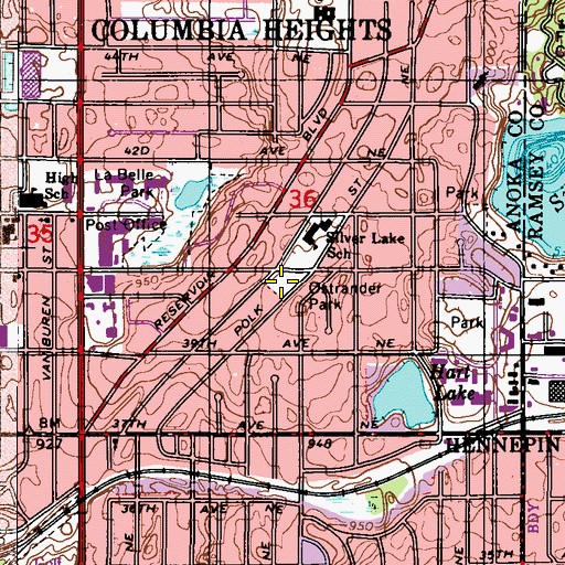 Topographic Map of Ostrander Park, MN