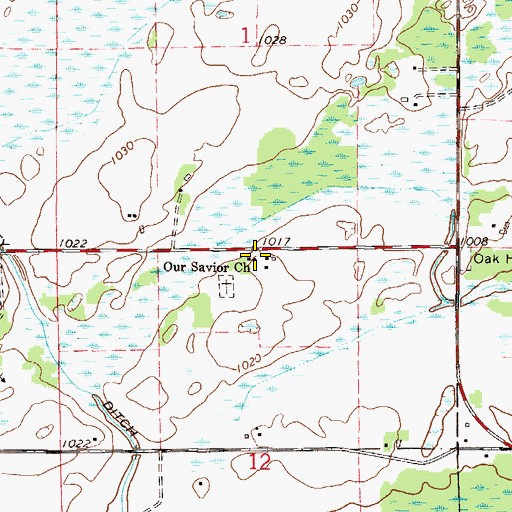 Topographic Map of Our Savior Church, MN