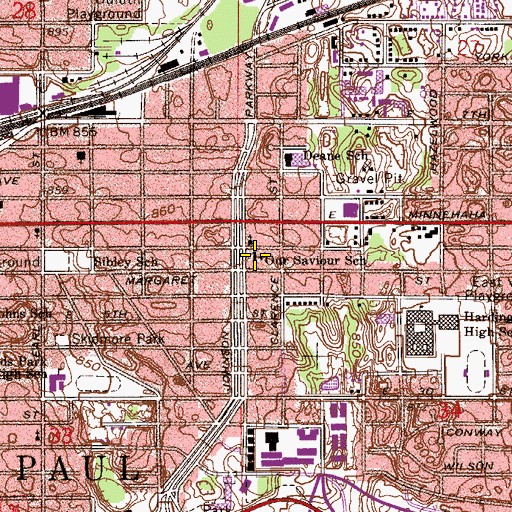 Topographic Map of Our Saviour School, MN