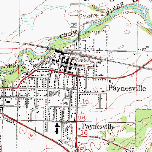 Topographic Map of Paynesville, MN