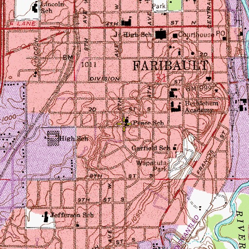 Topographic Map of Peace School, MN
