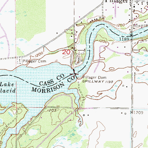 Topographic Map of Pillager Dam, MN