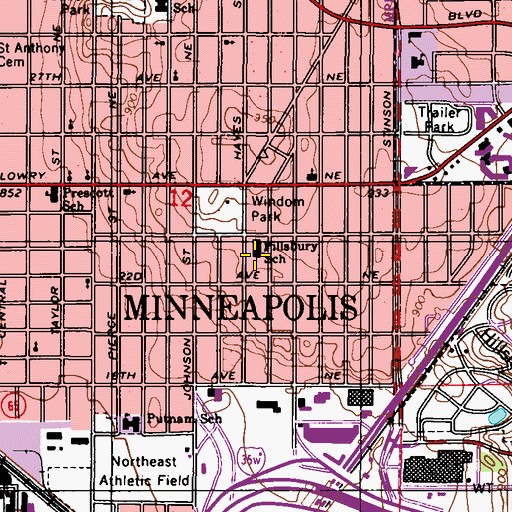 Topographic Map of Pillsbury Elementary School, MN