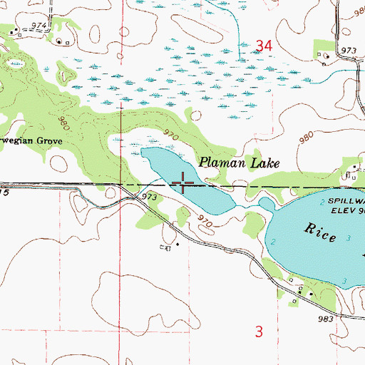 Topographic Map of Plaman Lake, MN