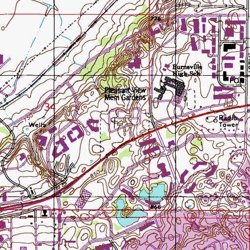Topographic Map of Pleasant View Memorial Gardens, MN