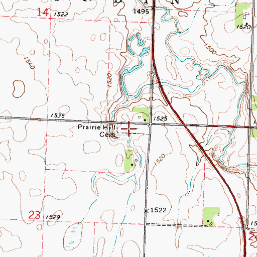 Topographic Map of Prairie Hill Cemetery, MN