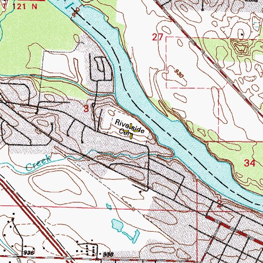 Topographic Map of Riverside Cemetery, MN