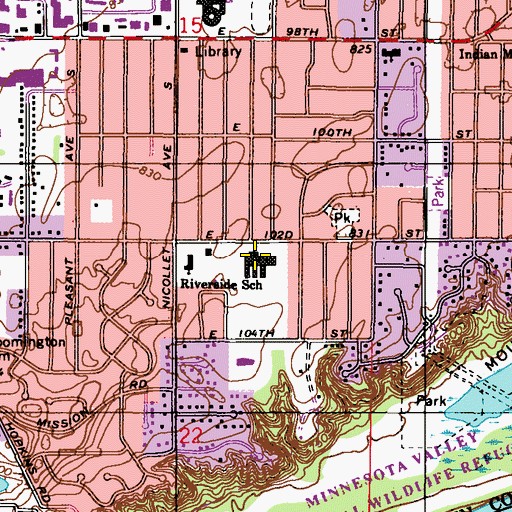 Topographic Map of Riverside School, MN