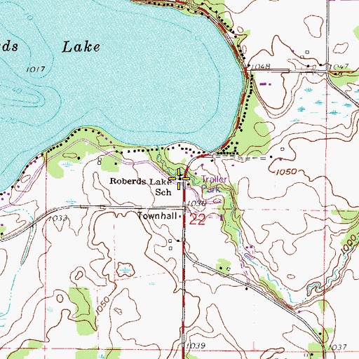 Topographic Map of Roberds Lake School, MN