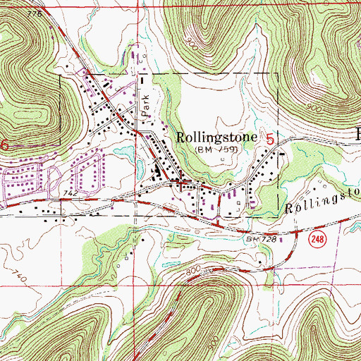 Topographic Map of Rollingstone, MN