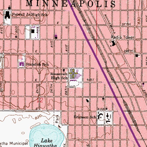 Topographic Map of Roosevelt High School, MN