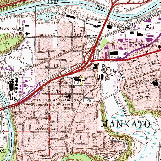 Topographic Map of Roosevelt Elementary School, MN