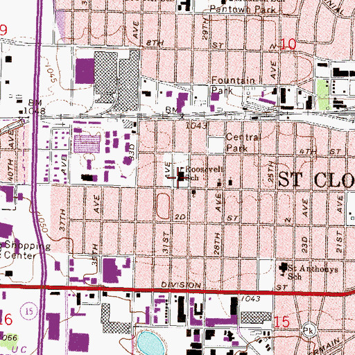Topographic Map of Roosevelt School, MN