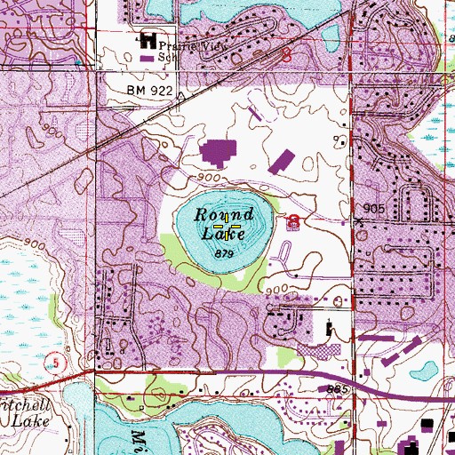 Topographic Map of Round Lake, MN