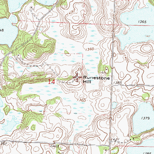 Topographic Map of Runestone Hill, MN