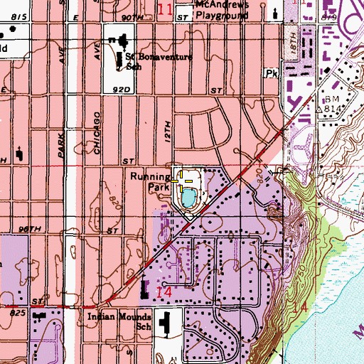 Topographic Map of Running Park, MN