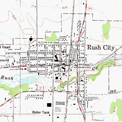 Topographic Map of Rush City, MN