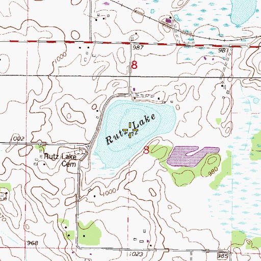 Topographic Map of Rutz Lake, MN