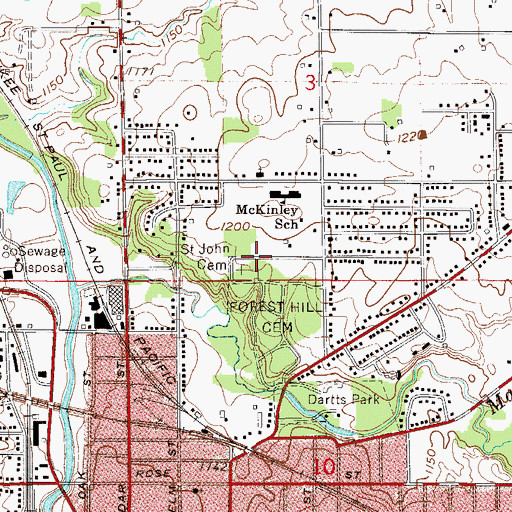 Topographic Map of Saint John Cemetery, MN