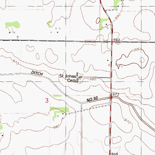 Topographic Map of Saint Johns Cemetery, MN