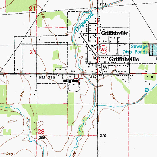 Topographic Map of Griffithville Elementary School, AR