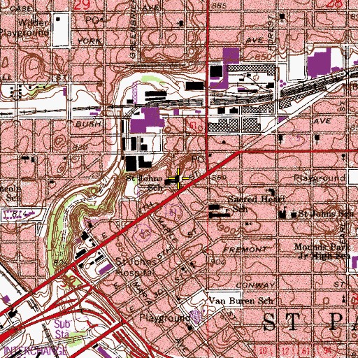 Topographic Map of Saint Johns School, MN