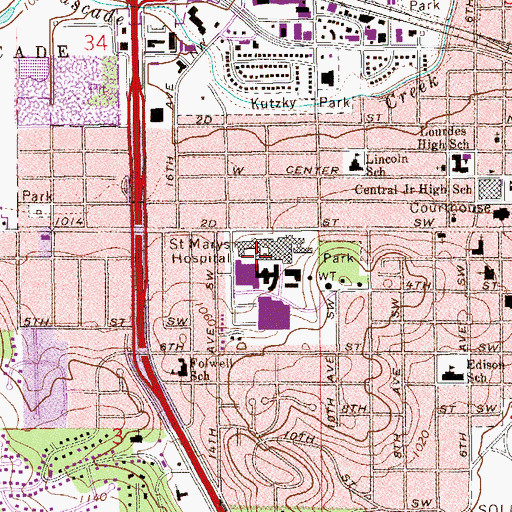 Topographic Map of Mayo Clinic Hospital - Saint Marys Campus, MN