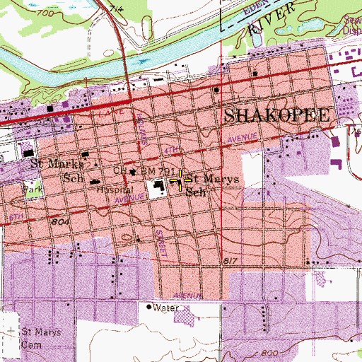 Topographic Map of Saint Marys School, MN