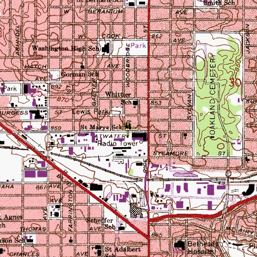 Topographic Map of Saint Marys School, MN