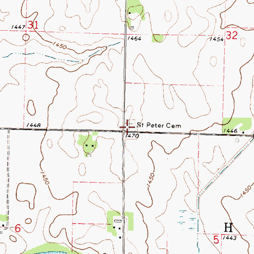 Topographic Map of Saint Peter Cemetery, MN